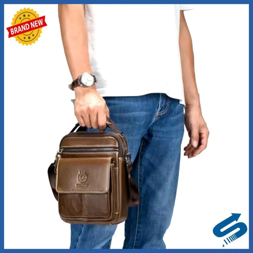 Small Genuine Leather Messenger Bag Crossbody Shoulder Bag for Men